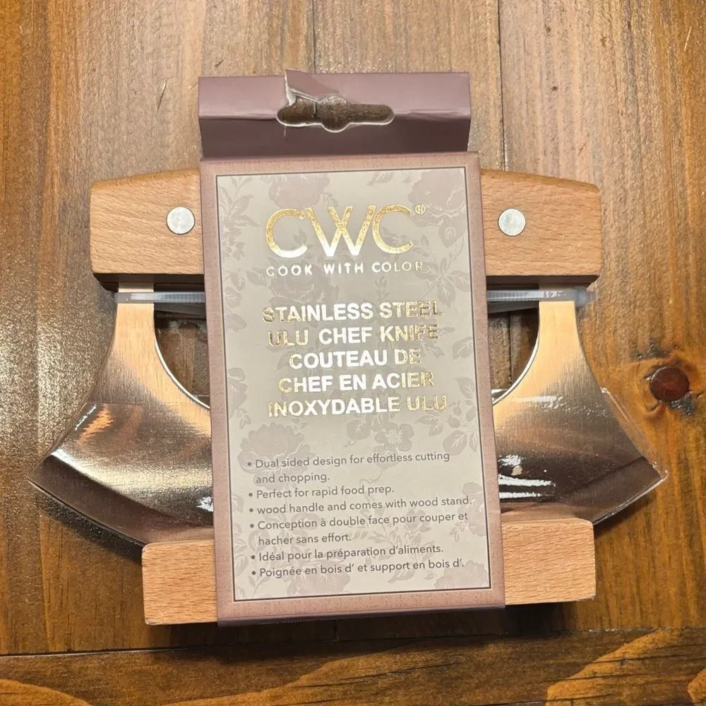 Stainless Steel Ulu Chef Knife with Wooden Handle